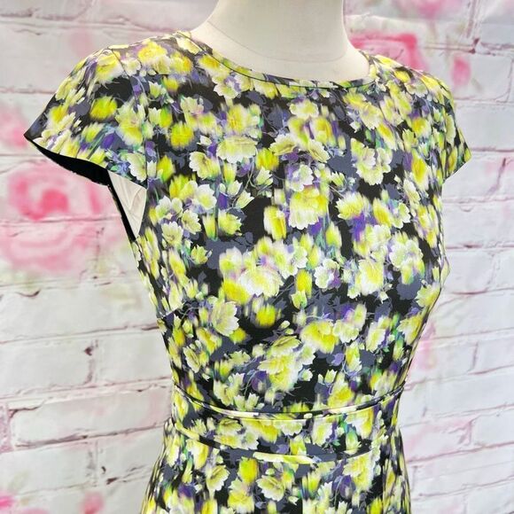 J. Crew Women's Cap Sleeve Floral A-Line Dress Yellow Size 0 - Picture 4 of 13